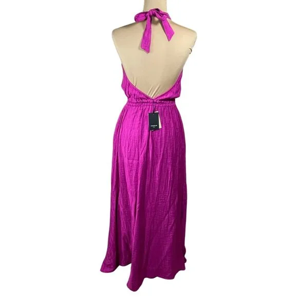 New Frnch Paris Alisier Halter Maxi Dress Fuchsia S Small Pink - Picture 3 of 9